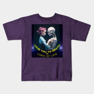 Love you to death vs Kiss of life cartoon girl and skeleton Kids T-Shirt
